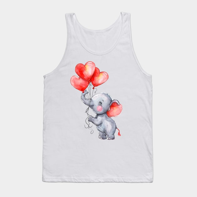 Valentine Elephant Holding Heart Shaped Balloons Tank Top by Chromatic Fusion Studio